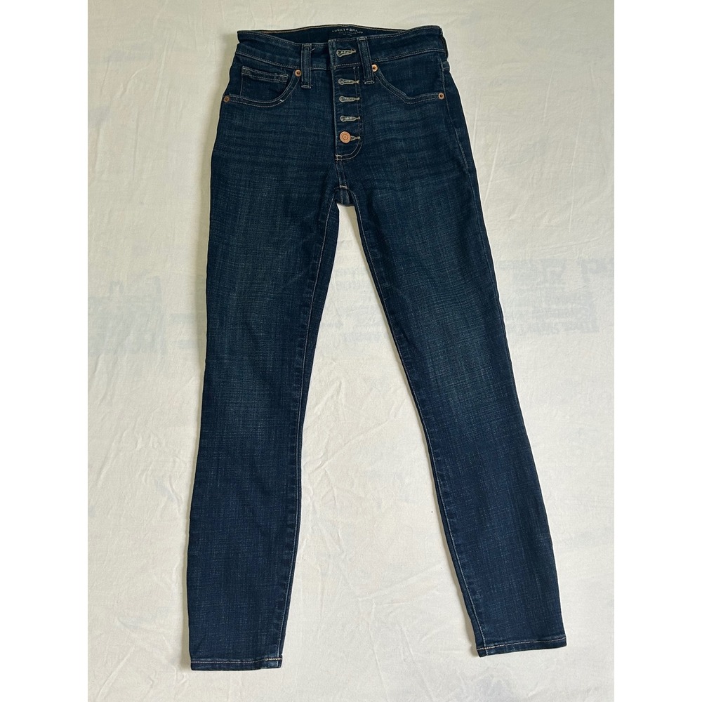 Lucky Brand Ava Mid Rise Skinny Jeans Dark Wash Button Fly Ankle 00/24